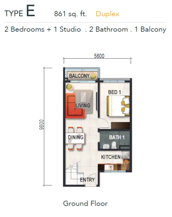 Verte Medini Type E upper level floor plan